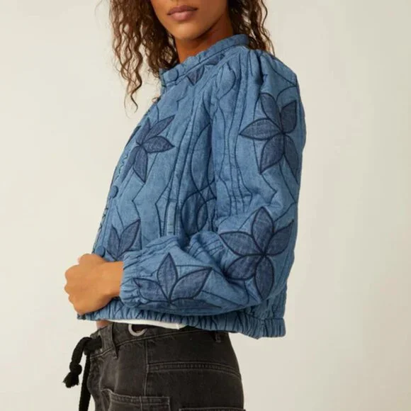 NEW Free People Quinn Quilted Jacket IN Indigo Combo 1125 6s3 - Picture 2 of 8
